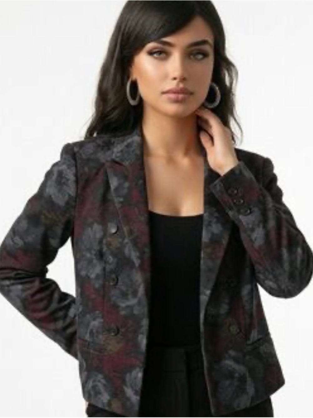 Roz & Ali Double-Breasted Floral Print Blazer